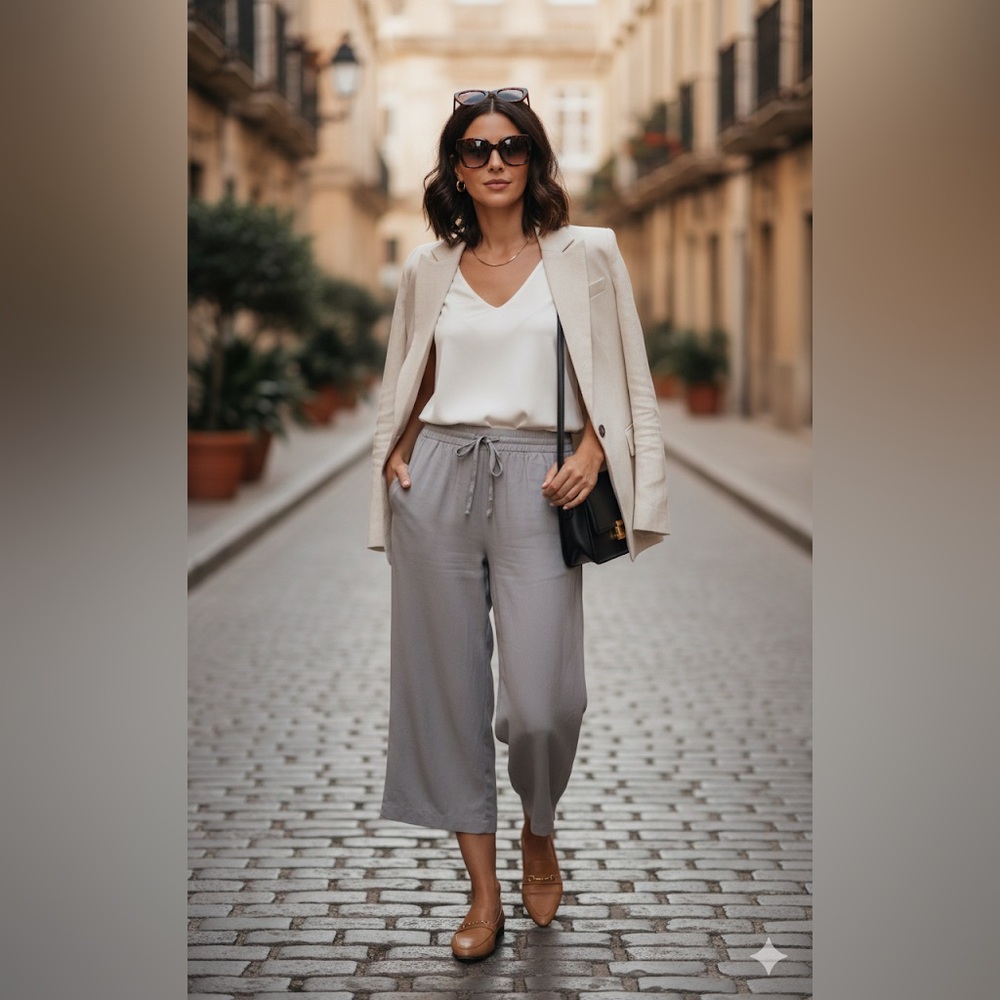 ZARA Light Silver Gray Elastic Waist Pants  size M